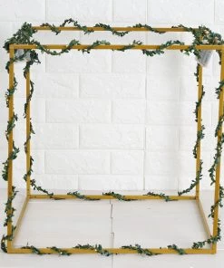 HIER_4330 2 Pack | 20" Square Gold Metal Wedding Flower Stand | Geometric Centerpiece Vases