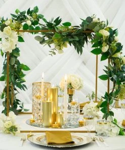 HIER_4330 2 Pack | 24" Square Gold Metal Wedding Flower Stand | Geometric Centerpiece Vases