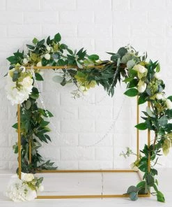 HIER_4330 2 Pack | 24" Square Gold Metal Wedding Flower Stand | Geometric Centerpiece Vases