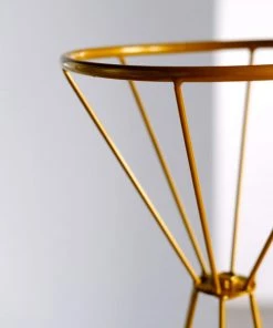 HIER_4820 20" Dual Cone Reversible Gold Metal Geometric Flower Stand, Wedding Vase Pedestal, Column Centerpiece