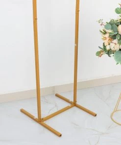 HIER_3630 4.5ft Gold Metal Frame Wedding Arch, Rectangular Backdrop Stand, Floral Display Frame Chargers & Centerpieces