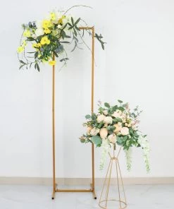HIER_3630 4.5ft Gold Metal Frame Wedding Arch, Rectangular Backdrop Stand, Floral Display Frame Chargers & Centerpieces