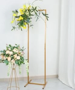 HIER_3630 4.5ft Gold Metal Frame Wedding Arch, Rectangular Backdrop Stand, Floral Display Frame Chargers & Centerpieces