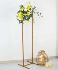 HIER_3630 4.5ft Gold Metal Frame Wedding Arch, Rectangular Backdrop Stand, Floral Display Frame Chargers & Centerpieces
