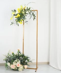 HIER_3630 4.5ft Gold Metal Frame Wedding Arch, Rectangular Backdrop Stand, Floral Display Frame Chargers & Centerpieces