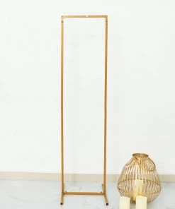HIER_3630 4.5ft Gold Metal Frame Wedding Arch, Rectangular Backdrop Stand, Floral Display Frame Chargers & Centerpieces