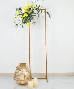 HIER_3630 4.5ft Gold Metal Frame Wedding Arch, Rectangular Backdrop Stand, Floral Display Frame Chargers & Centerpieces
