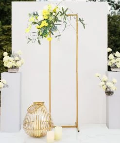 HIER_3630 4.5ft Gold Metal Frame Wedding Arch, Rectangular Backdrop Stand, Floral Display Frame Chargers & Centerpieces