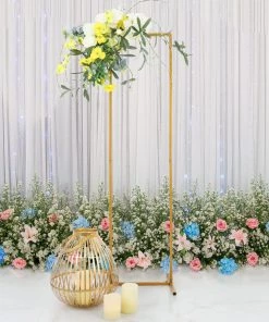 HIER_3630 4.5ft Gold Metal Frame Wedding Arch, Rectangular Backdrop Stand, Floral Display Frame Chargers & Centerpieces
