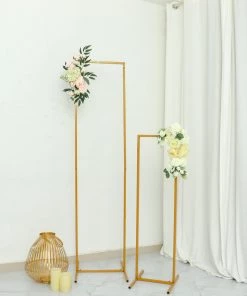 HIER_3630 4.5ft Gold Metal Frame Wedding Arch, Rectangular Backdrop Stand, Floral Display Frame Chargers & Centerpieces