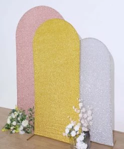 HIER_3110 Big Event Backdrops & Décor 6ft Shiny Gold Spandex Fit Round Top Backdrop Frame Stand Cover, 2-Sided Metallic Sparkly Wedding Arch Cover