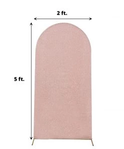 HIER_3110 5ft Shiny Blush/Rose Gold Spandex Fit Round Top Backdrop Frame Stand Cover, 2-Sided Metallic Sparkly Wedding Arch Cover