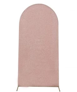 HIER_3110 5ft Shiny Blush/Rose Gold Spandex Fit Round Top Backdrop Frame Stand Cover, 2-Sided Metallic Sparkly Wedding Arch Cover