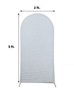 HIER_3110 Backdrop Panels 5ft Shiny Silver Spandex Fit Round Top Backdrop Frame Stand Cover, 2-Sided Metallic Sparkly Wedding Arch Cover