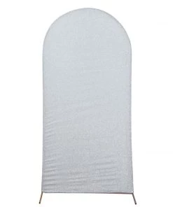 HIER_3110 Backdrop Panels 5ft Shiny Silver Spandex Fit Round Top Backdrop Frame Stand Cover, 2-Sided Metallic Sparkly Wedding Arch Cover