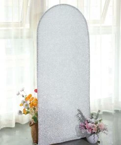 HIER_3110 Backdrop Panels 5ft Shiny Silver Spandex Fit Round Top Backdrop Frame Stand Cover, 2-Sided Metallic Sparkly Wedding Arch Cover