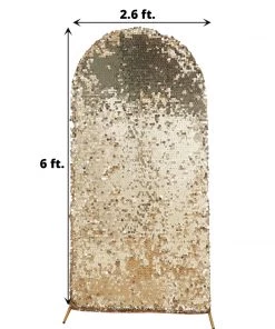 HIER_3110 Backdrop Panels 6ft Sparkly Champagne Big Payette Sequin Round Top Wedding Arch Frame Cover, 2-Sided Fit Backdrop Stand Cover
