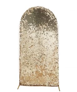 HIER_3110 Backdrop Panels 6ft Sparkly Champagne Big Payette Sequin Round Top Wedding Arch Frame Cover, 2-Sided Fit Backdrop Stand Cover