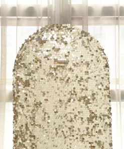 HIER_3110 Backdrop Panels 6ft Sparkly Champagne Big Payette Sequin Round Top Wedding Arch Frame Cover, 2-Sided Fit Backdrop Stand Cover