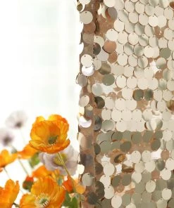 HIER_3110 Backdrop Panels 6ft Sparkly Champagne Big Payette Sequin Round Top Wedding Arch Frame Cover, 2-Sided Fit Backdrop Stand Cover