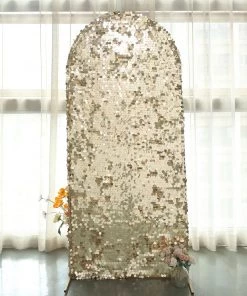 HIER_3110 Backdrop Panels 6ft Sparkly Champagne Big Payette Sequin Round Top Wedding Arch Frame Cover, 2-Sided Fit Backdrop Stand Cover