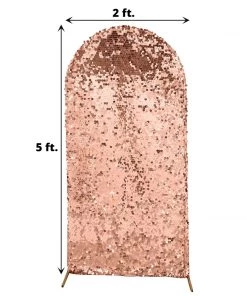 HIER_3110 Backdrop Panels 5ft Sparkly Blush/Rose Gold Big Payette Sequin Round Top Wedding Arch Frame Cover, 2-Sided Fit Backdrop Stand Cover