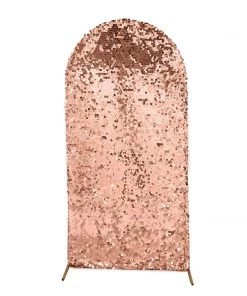 HIER_3110 Backdrop Panels 5ft Sparkly Blush/Rose Gold Big Payette Sequin Round Top Wedding Arch Frame Cover, 2-Sided Fit Backdrop Stand Cover