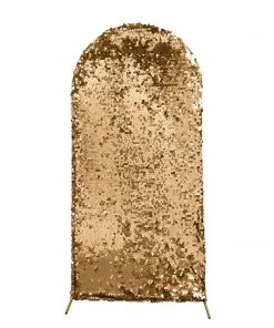 HIER_3110 Backdrop Panels 5ft Sparkly Gold Big Payette Sequin Round Top Wedding Arch Frame Cover, 2-Sided Fit Backdrop Stand Cover