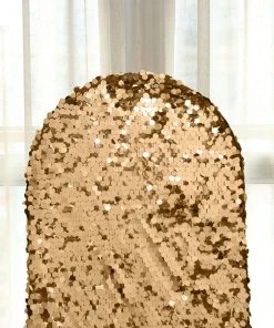HIER_3110 Backdrop Panels 5ft Sparkly Gold Big Payette Sequin Round Top Wedding Arch Frame Cover, 2-Sided Fit Backdrop Stand Cover