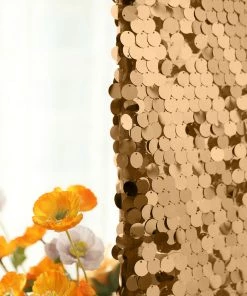 HIER_3110 Backdrop Panels 5ft Sparkly Gold Big Payette Sequin Round Top Wedding Arch Frame Cover, 2-Sided Fit Backdrop Stand Cover