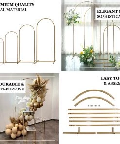 HIER_3630 Backdrop Stands & Ceiling Kits 6ft Gold Metal Frame Wedding Arch, Round Rectangular Backdrop Stand, Floral Display Frame With Round Top