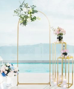 HIER_3630 Backdrop Stands & Ceiling Kits 6ft Gold Metal Frame Wedding Arch, Round Rectangular Backdrop Stand, Floral Display Frame With Round Top