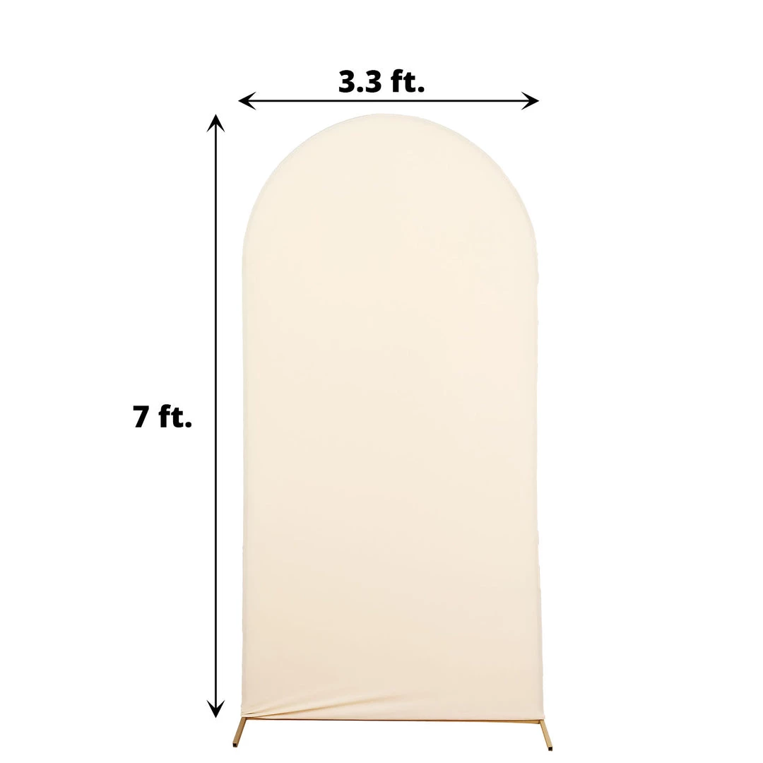 HIER_3110 Backdrop Panels 7ft Beige Spandex Fit Round Top Backdrop Frame Stand Cover, 2-Sided Wedding Arch Cover 3 HIER_3110 Backdrop Panels 7ft Beige Spandex Fit Round Top Backdrop Frame Stand Cover, 2-Sided Wedding Arch Cover