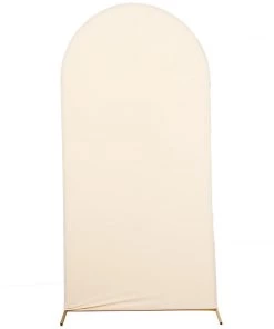 HIER_3110 Backdrop Panels 7ft Beige Spandex Fit Round Top Backdrop Frame Stand Cover, 2-Sided Wedding Arch Cover 16 HIER_3110 Backdrop Panels 7ft Beige Spandex Fit Round Top Backdrop Frame Stand Cover, 2-Sided Wedding Arch Cover