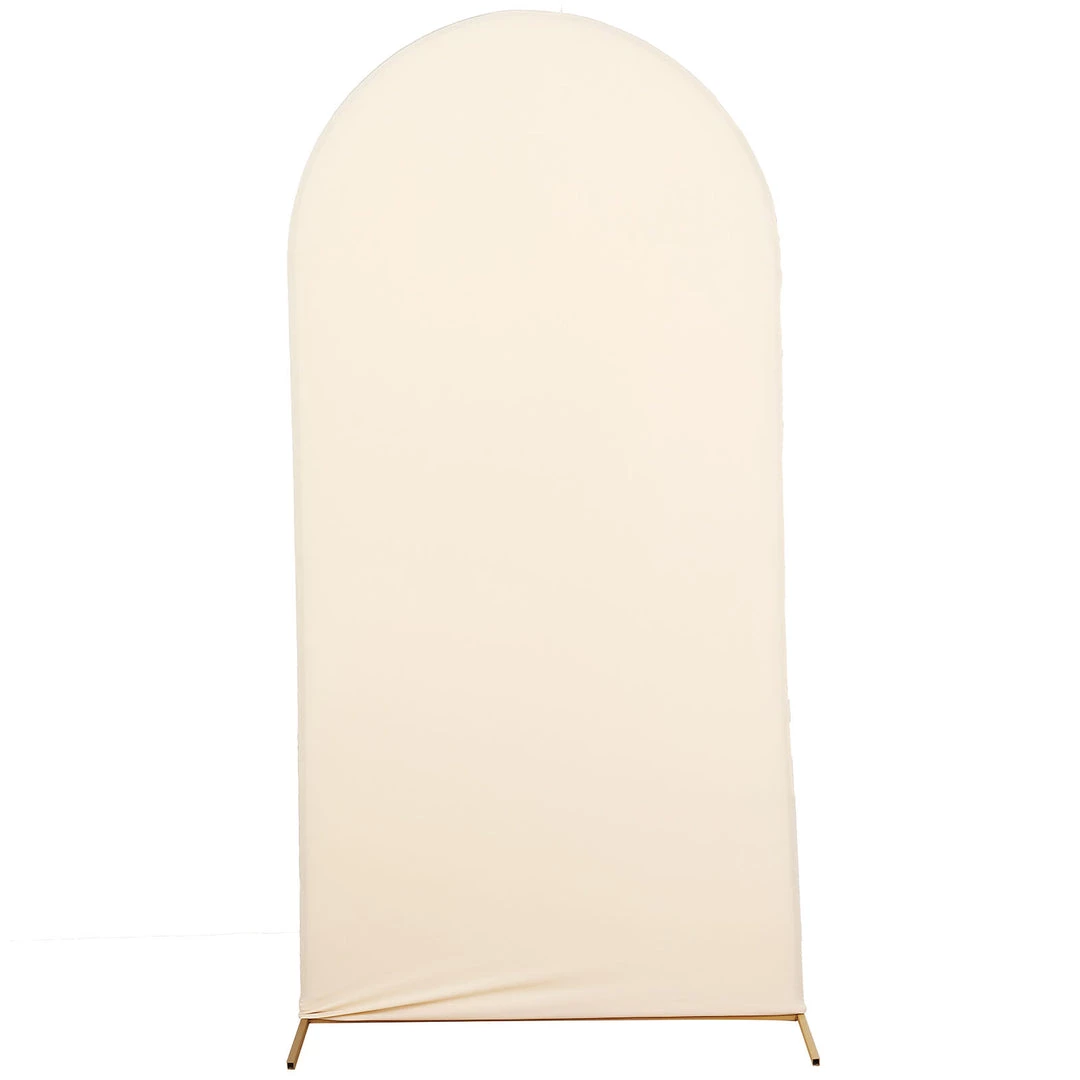 HIER_3110 Backdrop Panels 7ft Beige Spandex Fit Round Top Backdrop Frame Stand Cover, 2-Sided Wedding Arch Cover 7 HIER_3110 Backdrop Panels 7ft Beige Spandex Fit Round Top Backdrop Frame Stand Cover, 2-Sided Wedding Arch Cover