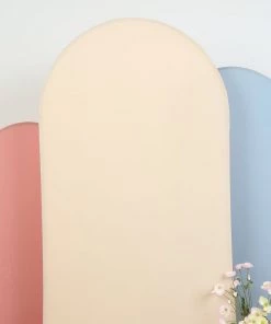 HIER_3110 Backdrop Panels 7ft Beige Spandex Fit Round Top Backdrop Frame Stand Cover, 2-Sided Wedding Arch Cover 15 HIER_3110 Backdrop Panels 7ft Beige Spandex Fit Round Top Backdrop Frame Stand Cover, 2-Sided Wedding Arch Cover