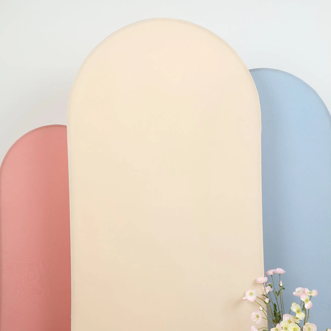 HIER_3110 Backdrop Panels 7ft Beige Spandex Fit Round Top Backdrop Frame Stand Cover, 2-Sided Wedding Arch Cover 6 HIER_3110 Backdrop Panels 7ft Beige Spandex Fit Round Top Backdrop Frame Stand Cover, 2-Sided Wedding Arch Cover