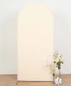 HIER_3110 Backdrop Panels 7ft Beige Spandex Fit Round Top Backdrop Frame Stand Cover, 2-Sided Wedding Arch Cover 13 HIER_3110 Backdrop Panels 7ft Beige Spandex Fit Round Top Backdrop Frame Stand Cover, 2-Sided Wedding Arch Cover