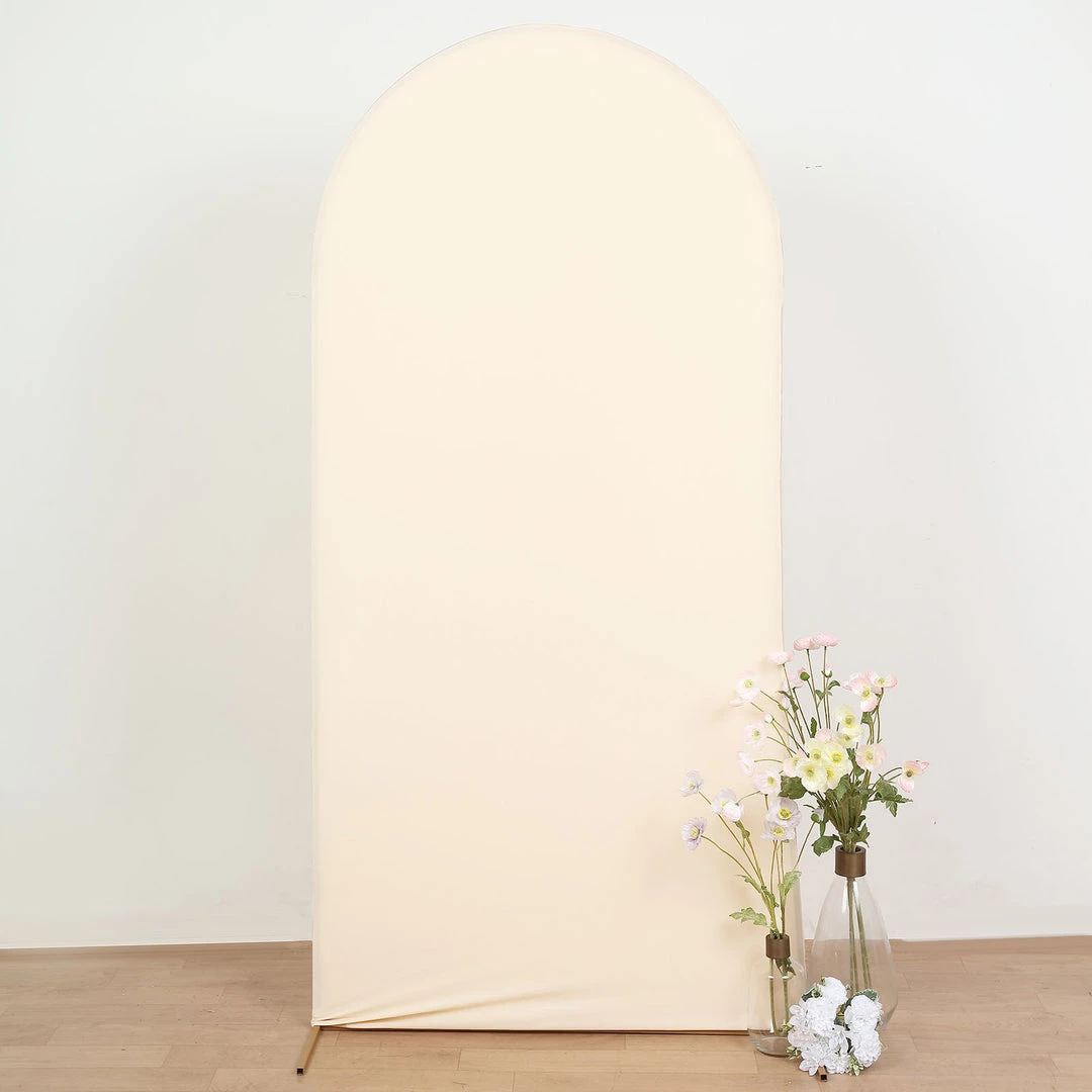 HIER_3110 Backdrop Panels 7ft Beige Spandex Fit Round Top Backdrop Frame Stand Cover, 2-Sided Wedding Arch Cover 4 HIER_3110 Backdrop Panels 7ft Beige Spandex Fit Round Top Backdrop Frame Stand Cover, 2-Sided Wedding Arch Cover