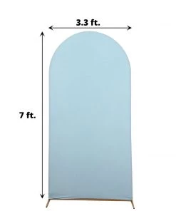 HIER_3110 Backdrop Panels 7ft Dusty Blue Spandex Fit Round Top Backdrop Frame Stand Cover, 2-Sided Wedding Arch Cover