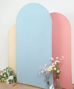 HIER_3110 Backdrop Panels 7ft Dusty Blue Spandex Fit Round Top Backdrop Frame Stand Cover, 2-Sided Wedding Arch Cover