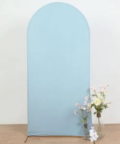 HIER_3110 Backdrop Panels 7ft Dusty Blue Spandex Fit Round Top Backdrop Frame Stand Cover, 2-Sided Wedding Arch Cover