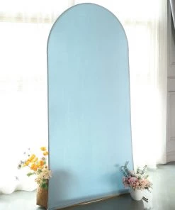 HIER_3110 Backdrop Panels 7ft Dusty Blue Spandex Fit Round Top Backdrop Frame Stand Cover, 2-Sided Wedding Arch Cover