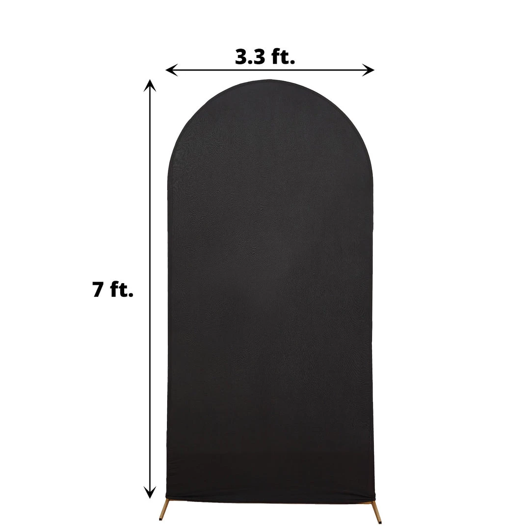 HIER_3110 7ft Black Spandex Fit Round Top Backdrop Frame Stand Cover, 2-Sided Wedding Arch Cover 3 HIER_3110 7ft Black Spandex Fit Round Top Backdrop Frame Stand Cover, 2-Sided Wedding Arch Cover