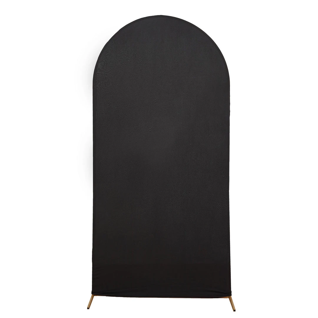 HIER_3110 7ft Black Spandex Fit Round Top Backdrop Frame Stand Cover, 2-Sided Wedding Arch Cover 7 HIER_3110 7ft Black Spandex Fit Round Top Backdrop Frame Stand Cover, 2-Sided Wedding Arch Cover