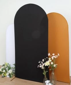 HIER_3110 7ft Black Spandex Fit Round Top Backdrop Frame Stand Cover, 2-Sided Wedding Arch Cover