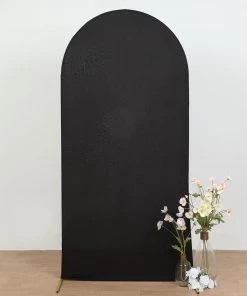 HIER_3110 7ft Black Spandex Fit Round Top Backdrop Frame Stand Cover, 2-Sided Wedding Arch Cover 13 HIER_3110 7ft Black Spandex Fit Round Top Backdrop Frame Stand Cover, 2-Sided Wedding Arch Cover