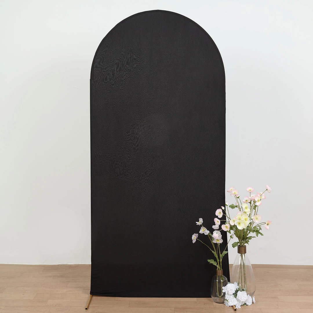 HIER_3110 7ft Black Spandex Fit Round Top Backdrop Frame Stand Cover, 2-Sided Wedding Arch Cover 4 HIER_3110 7ft Black Spandex Fit Round Top Backdrop Frame Stand Cover, 2-Sided Wedding Arch Cover
