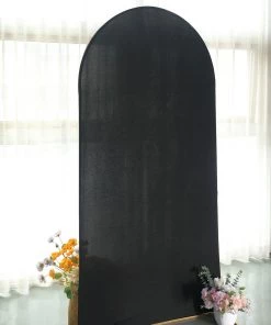 HIER_3110 7ft Black Spandex Fit Round Top Backdrop Frame Stand Cover, 2-Sided Wedding Arch Cover