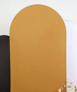 HIER_3110 7ft Gold Spandex Fit Round Top Backdrop Frame Stand Cover, 2-Sided Wedding Arch Cover